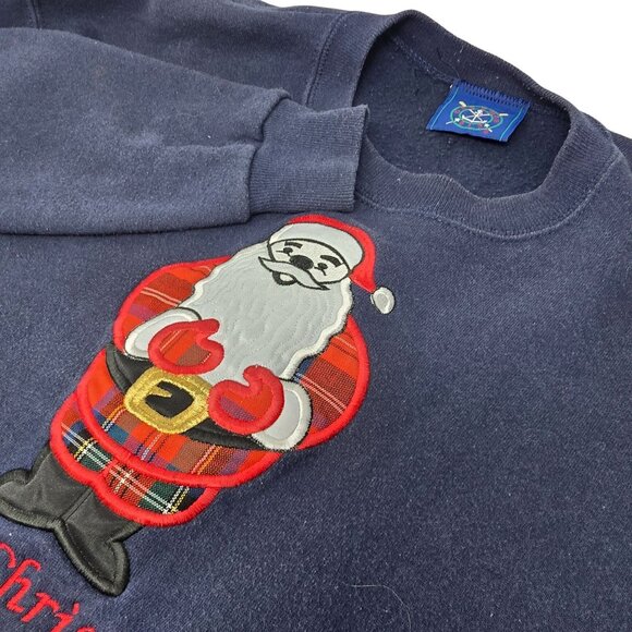 Vintage Oarsman Christmas Sweatshirt Large Unisex Blue Santa - Picture 1 of 9